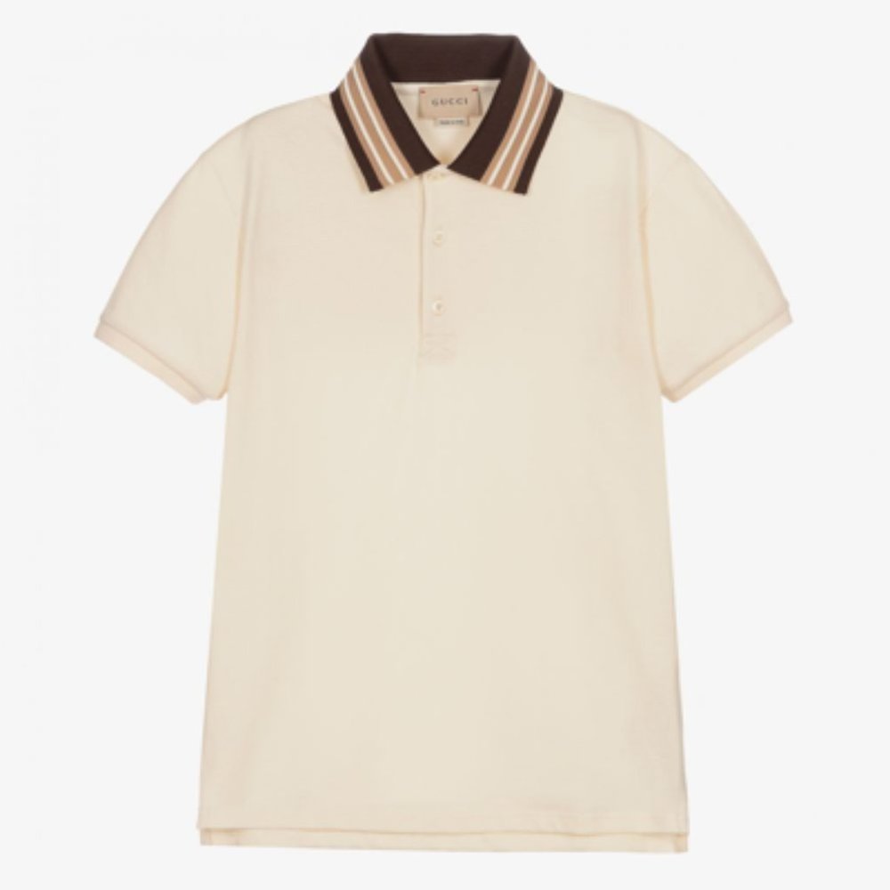 GUCCI Kids Stretch Cotton Polo Shirt In Ivory 6A